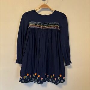 Mini Boden Flowers Rainbow Smocked Dress Girls 9-10Y Long sleeve 100% Cotton